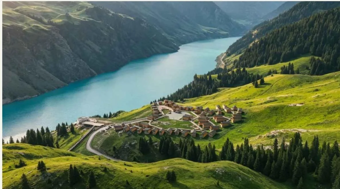 Jade Lake and the Muzitao accommodation on the slope