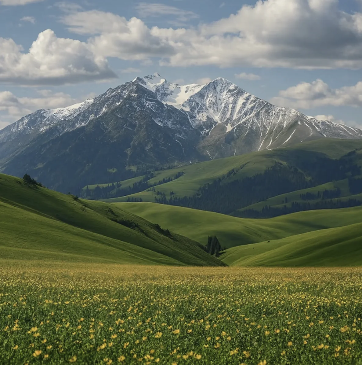 Meadows and mountains in the Kalajun material