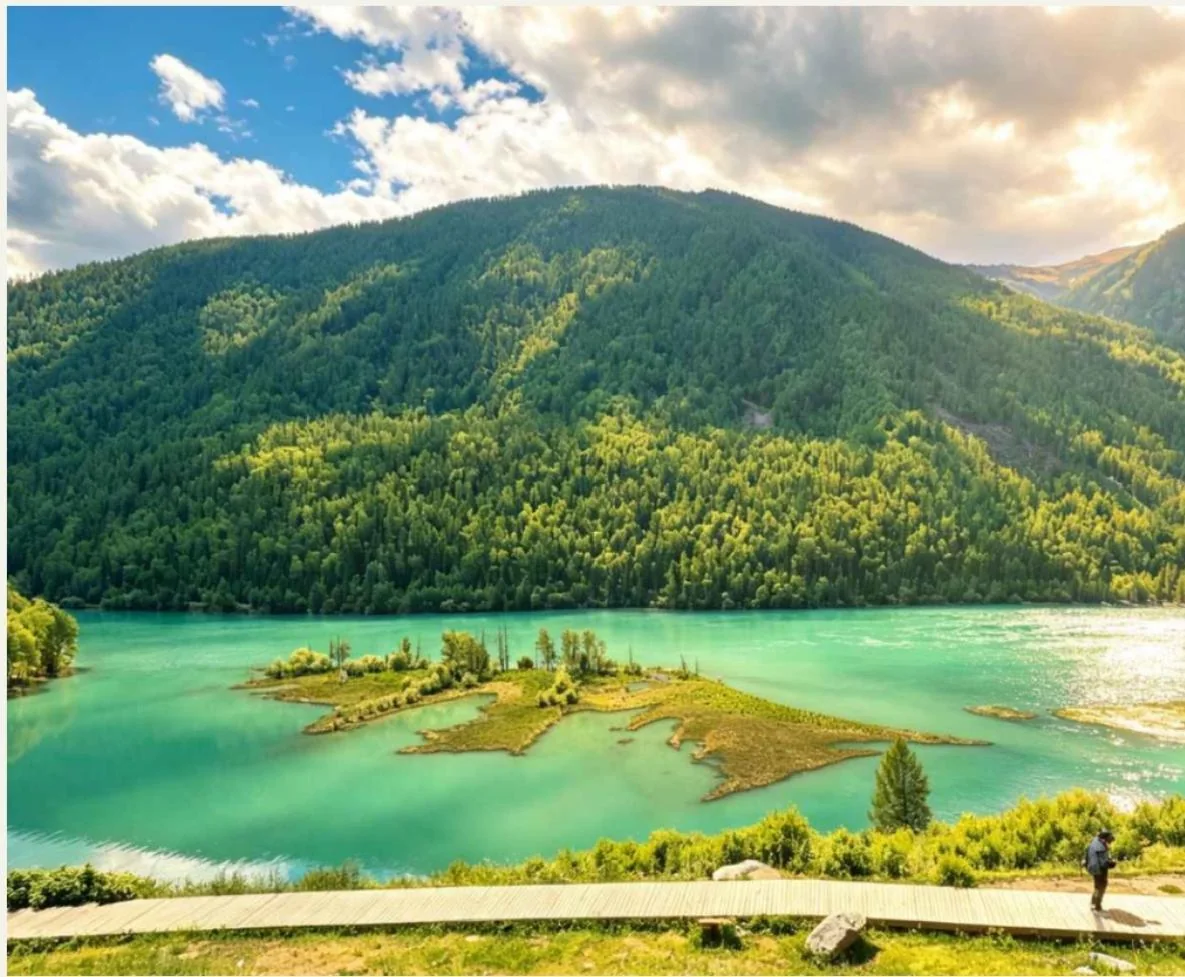 A Kanas lakeside scene in the itinerary material