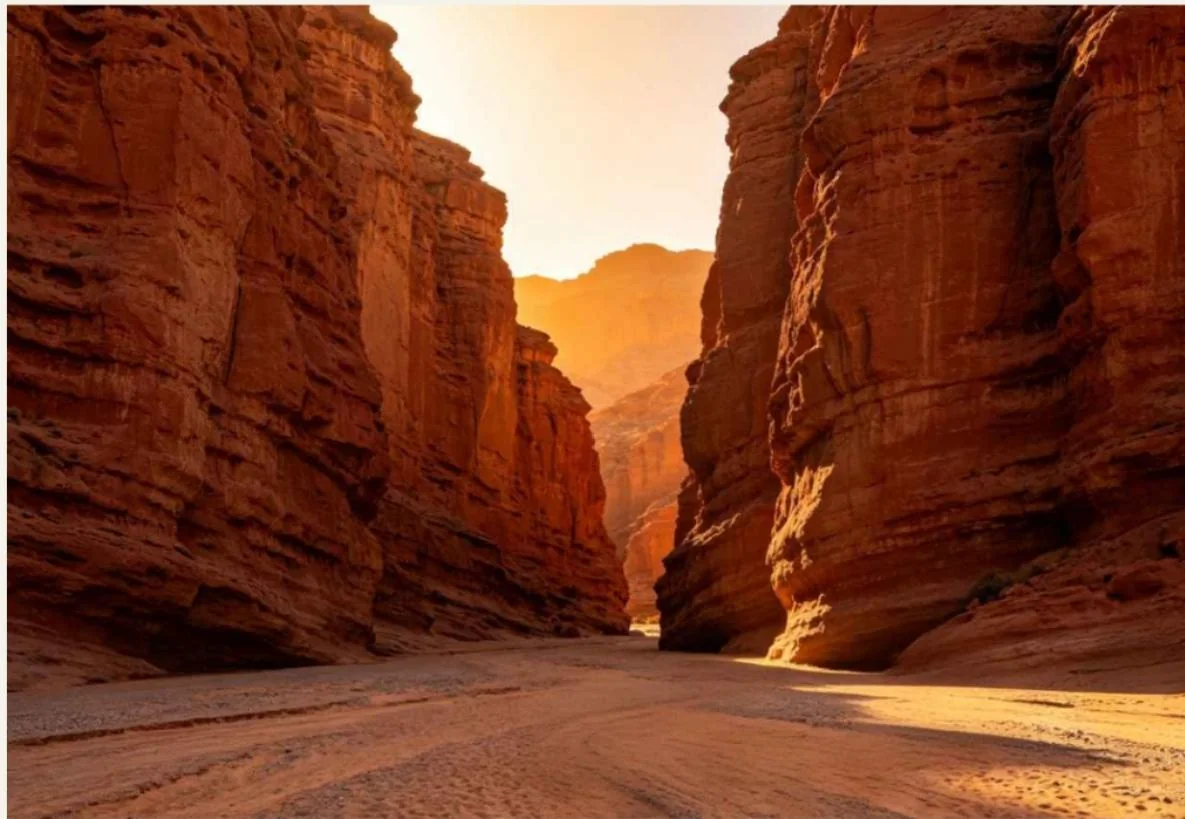 Rock walls of Kiziliya Canyon shown in the material